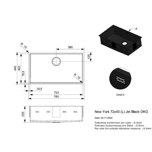 CHẬU RỬA BÁT 1 HỐ REGINOX NEW YORK 72 40 MẠ ĐEN HMH.R34996 - 7