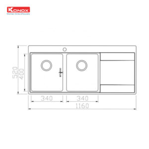 CHẬU RỬA BÁT KONOX TOPMOUNT SINK UNICO 11652 - Chau rua bat Topmount Sink Unico 11652 ban ve