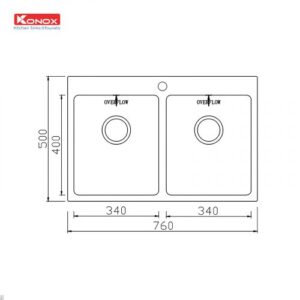 CHẬU RỬA BÁT KONOX TOPMOUNT SINK UNICO 7650 - Chau rua bat Topmount Sink Unico 7650 ban ve 500x500 1