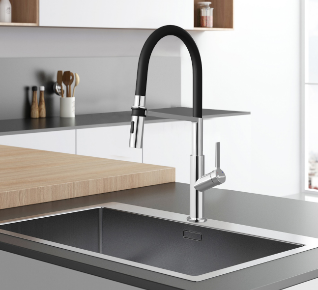 VÒI RỬA BÁT THÂN MỀM KONOX TEMA NICKEL - Voi rua KONOX Tema Chrome