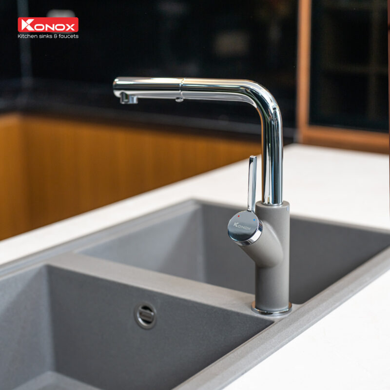 VÒI RỬA BÁT DÂY RÚT KONOX ARTAN GREY - Voi rua bat day rut Artan Grey