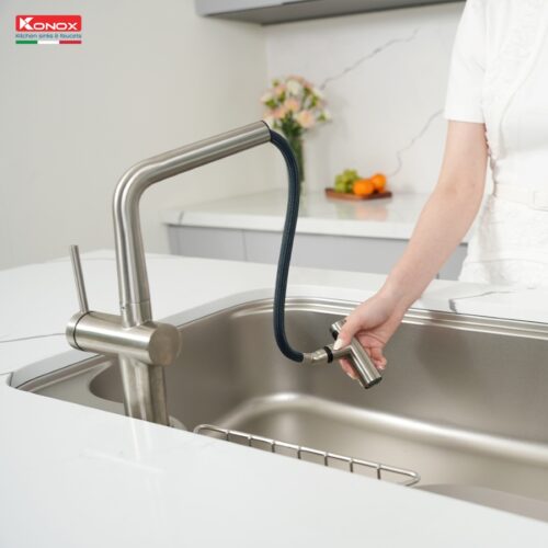 VÒI RỬA BÁT DÂY RÚT KONOX VOLTA NICKEL - Voi rua bat rut day Volta Nickel 4
