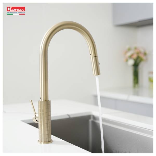 VÒI RỬA BÁT DÂY RÚT KONOX VENICE GOLD - voi rua bat day rut konox venice gold 31706357545