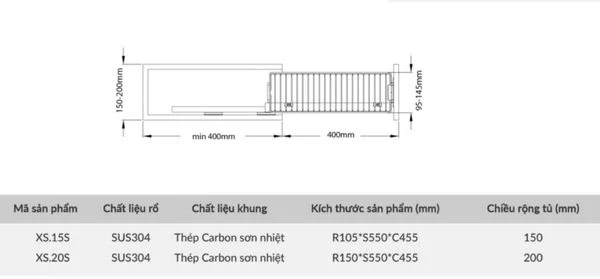 KỆ ĐỰNG GIA VỊ NAN DẸP GRANDX XS.15S 15CM -