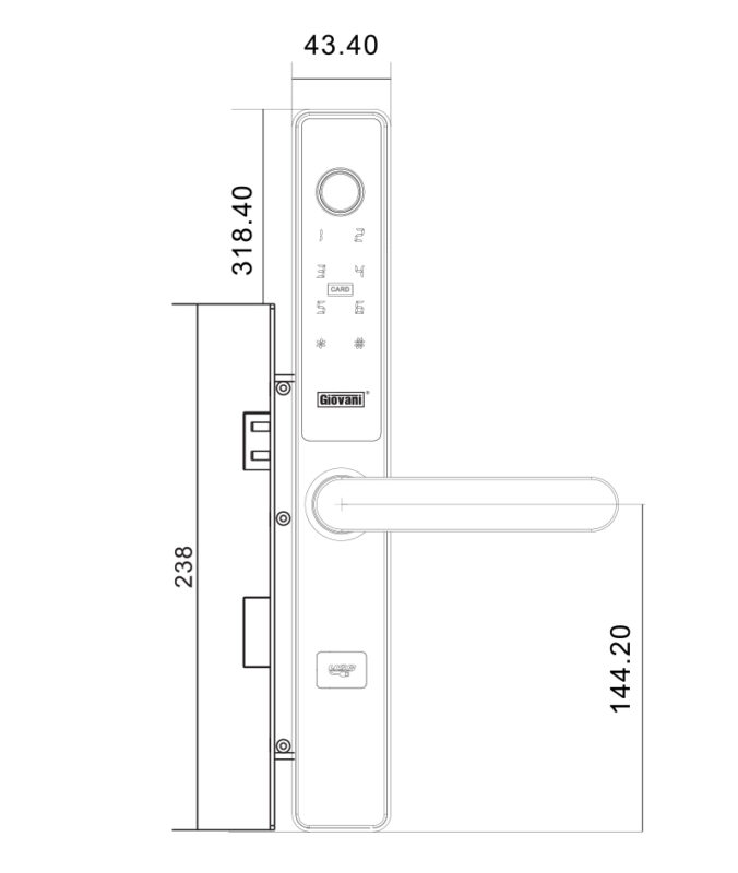 KÍCH THƯỚC KHÓA ĐIỆN TỬ GIOVANI GSL-D101S