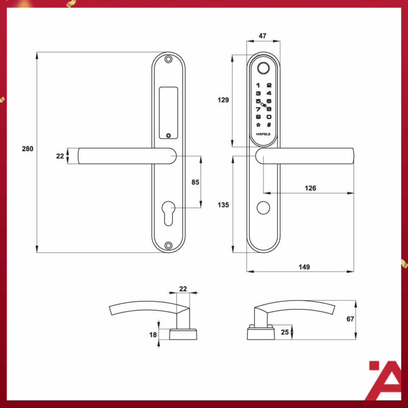 KÍCH THƯỚC KHÓA ĐIỆN TỬ EL6500-TCS HAFELE 912.05.970