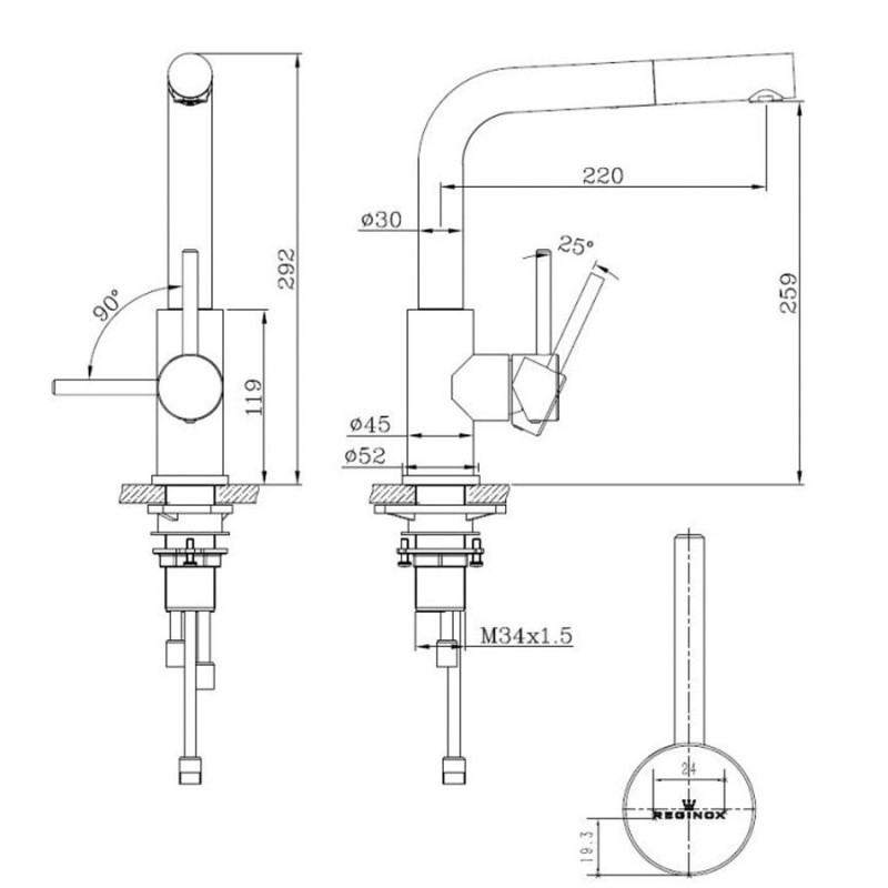 VÒI RỬA BÁT REGINOX PALM INOX XƯỚC HMH.R34583 - 24