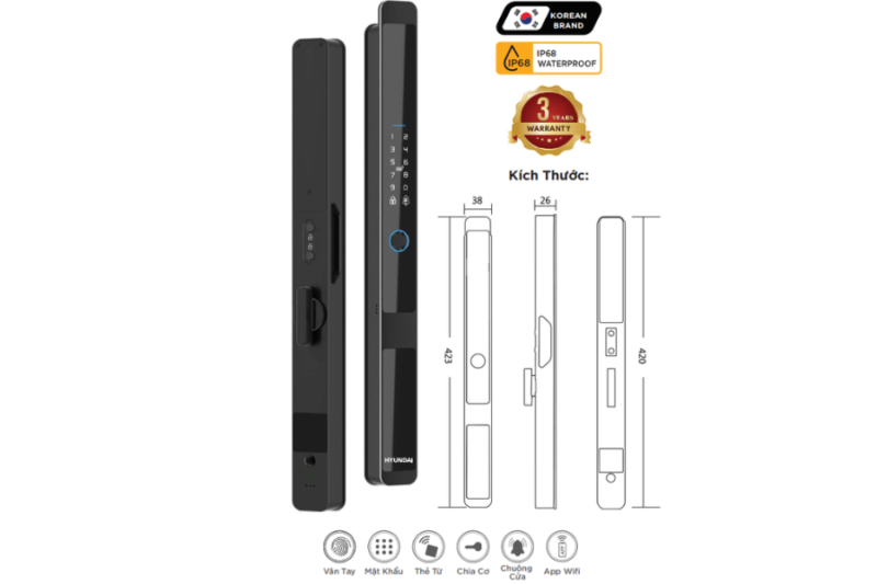 KHÓA CỬA GỖ HYUNDAI HY-SLS005 MÀU ĐEN
