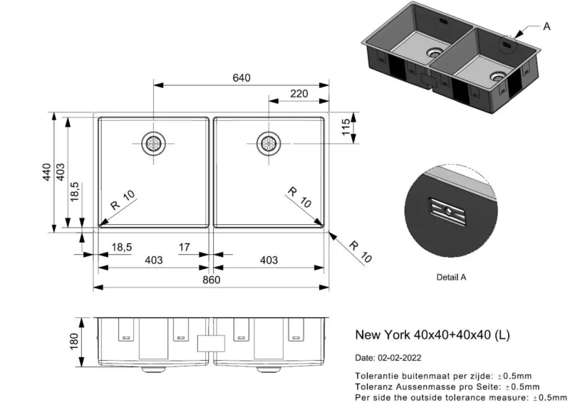 CHẬU RỬA BÁT REGINOX NEW YORK 40 40 INOX BÓNG HMH.R28254 - 4 1