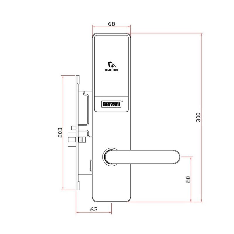 KÍCH THƯỚC KHÓA ĐIỆN TỬ KHÁCH SẠN GIOVANI GSL-X303