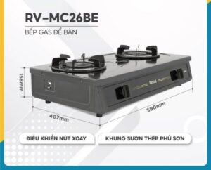 BẾP GA ĐỂ BÀN RINNAI RV-MC26BE - Rinnai RV MC26BE khung suon va kich thuoc bep 1