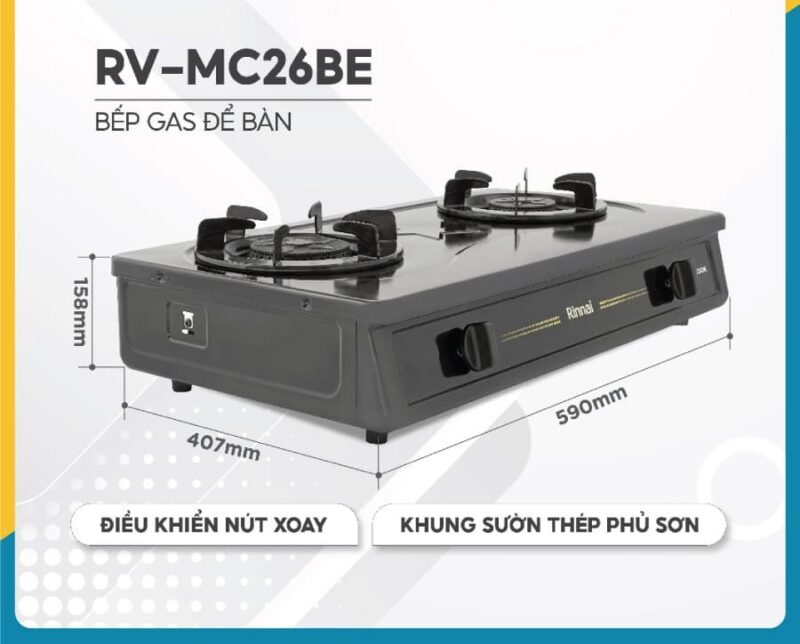 BẾP GA ĐỂ BÀN RINNAI RV-MC26BE - Rinnai RV MC26BE khung suon va kich thuoc bep 1