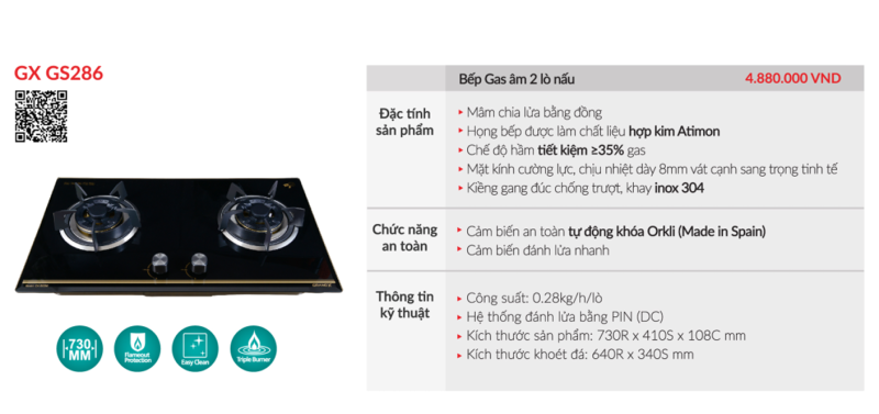BẾP GA GRANDX GX-GS286 - bep gas am grandx gx gs2864