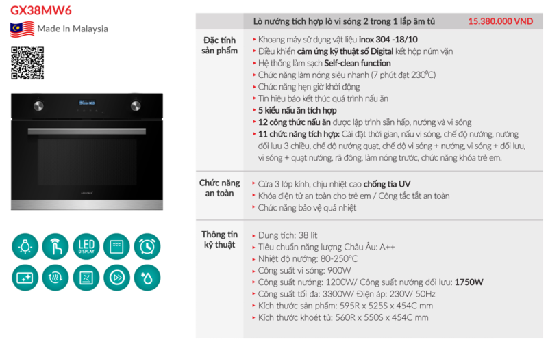 THÔNG SỐ KỸ THUẬT LÒ VI SÓNG GRANDX GX38MW6