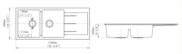 CHẬU RỬA CHÉN ĐÁ NHÂN TẠO 2 HỘC 1 CÁNH CREAVE G-T11650L