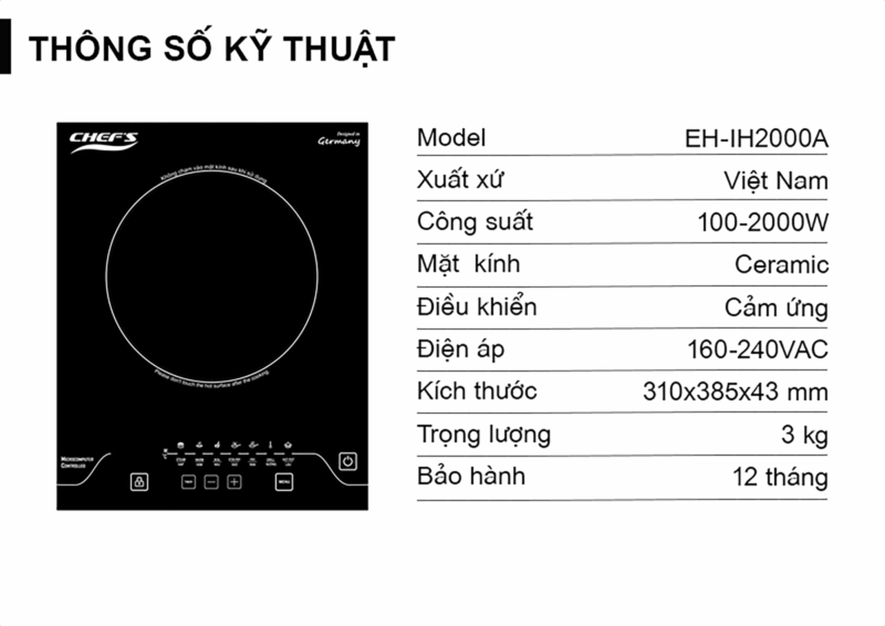 BẾP TỪ ĐƠN CHEFS EH-IH2000A - 44 1