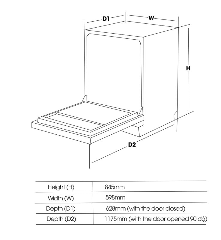 KÍCH THƯỚC MÁY RỬA BÁT CHEFS EH-DW401EB